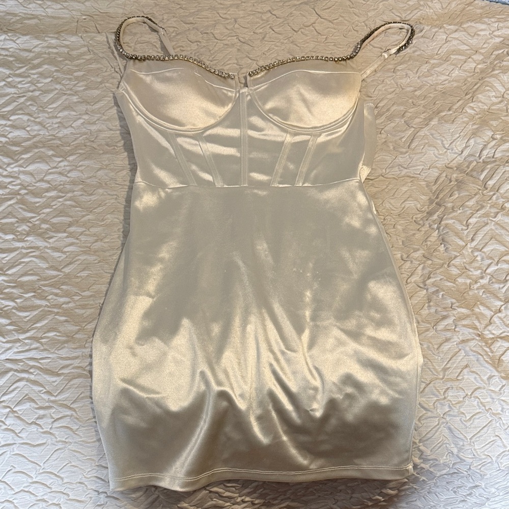Windsor White Satin Chemise with Embellished Straps